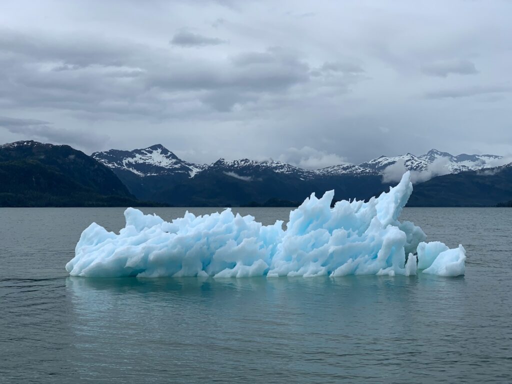 a large iceberg floating on top of a body of water